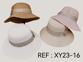 Chapeau de paille femme ruban Paillettes (x12)